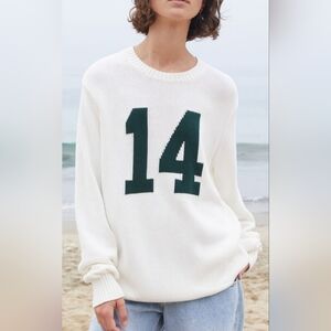 Brandy Melville Cream Sweater with Green 14 Large Fit EUC PTP 23